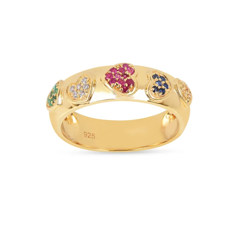 22k Gold Vermeil Diamond and Multi-Gemstone Heart Band Ring made by Zulily
