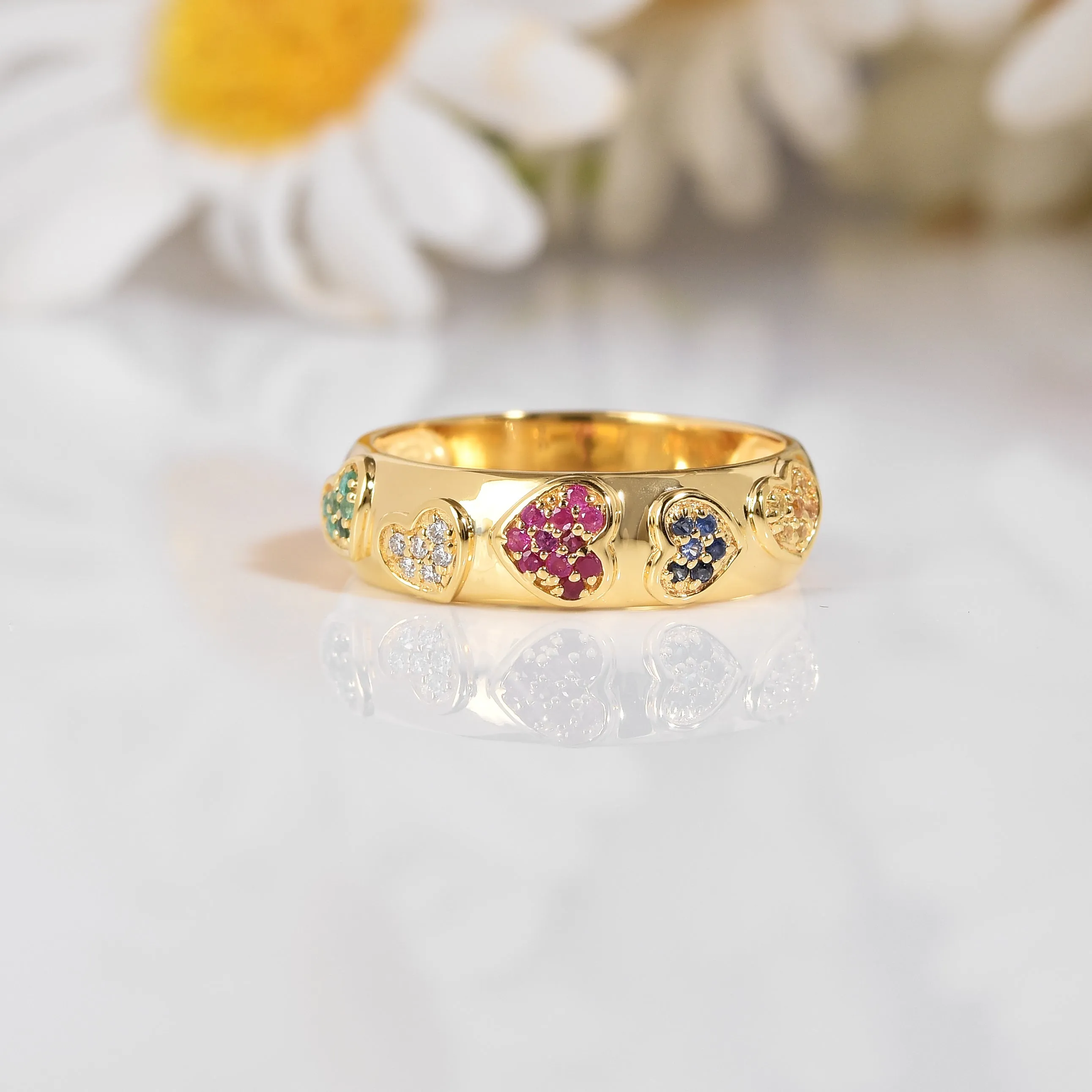 22k Gold Vermeil Diamond and Multi-Gemstone Heart Band Ring sold by Zulily product image thumbnail 3