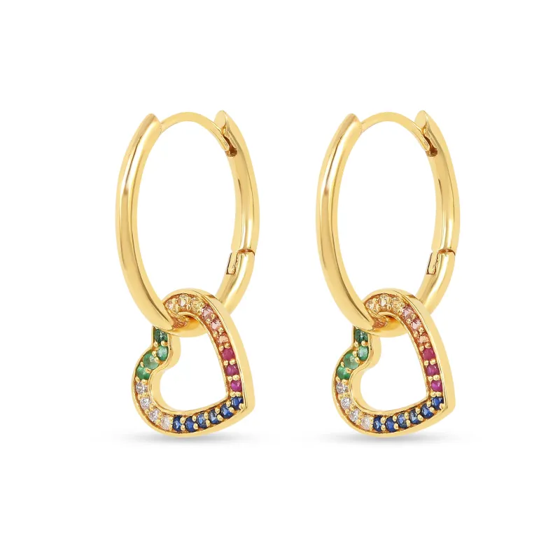 22k Gold Vermeil Diamond and Multi-Gemstone Heart Hoop Earrings made by Zulily