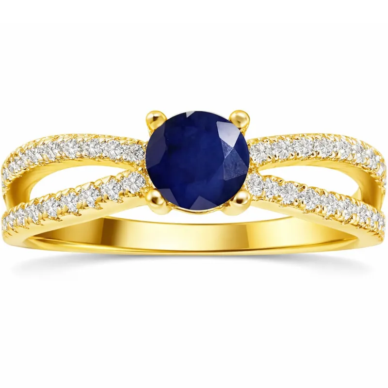 0.60 Ct Oval Blue Sapphire and White Sapphire Prong 22k Gold Vermeil Split Band Pave Wedding Ring made by Zulily