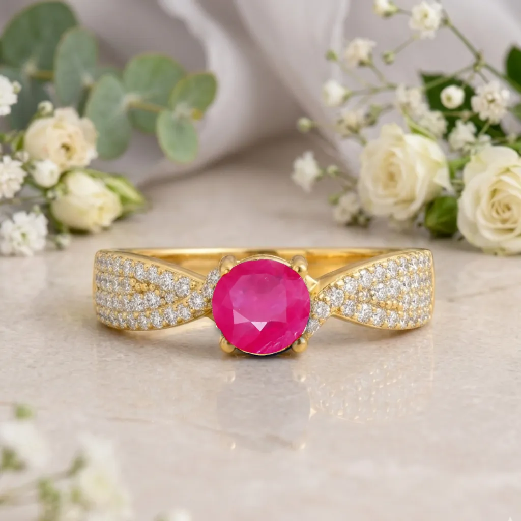 0.65 Ct Round Red Ruby 22k Gold Vermeil Solitaire Tapered Twist Shank Prong Pave Ring sold by Zulily product image thumbnail 4