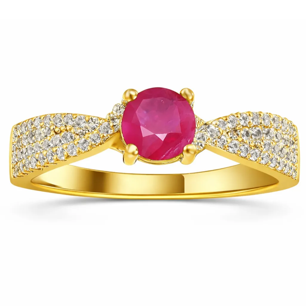 0.65 Ct Round Red Ruby 22k Gold Vermeil Solitaire Tapered Twist Shank Prong Pave Ring sold by Zulily