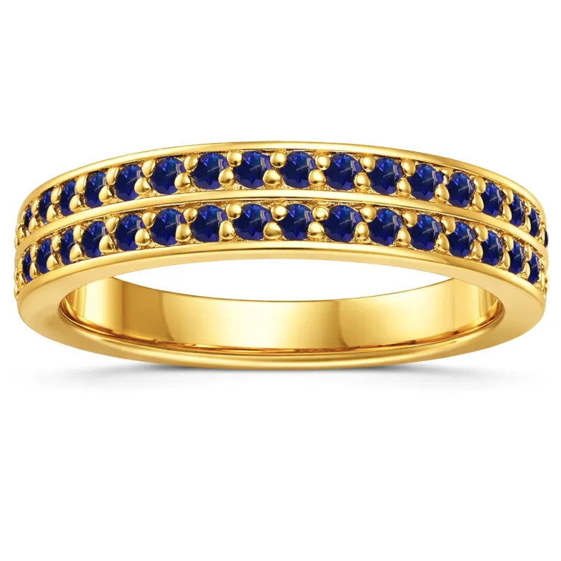 0.75 Ct Round Blue Sapphire Prong 22k Gold Vermeil Dual Eternity Ring made by Zulily