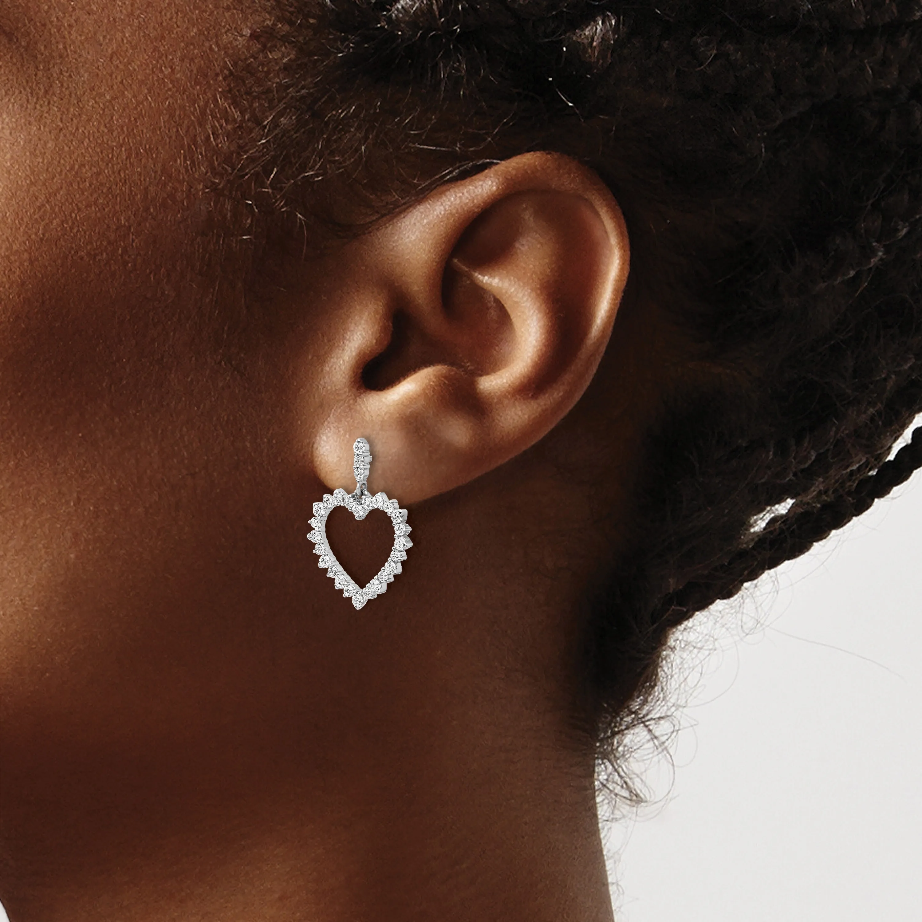 14k White Gold 1 ct Lab Grown Diamond Dangle Heart Earrings sold by Zulily product image thumbnail 3