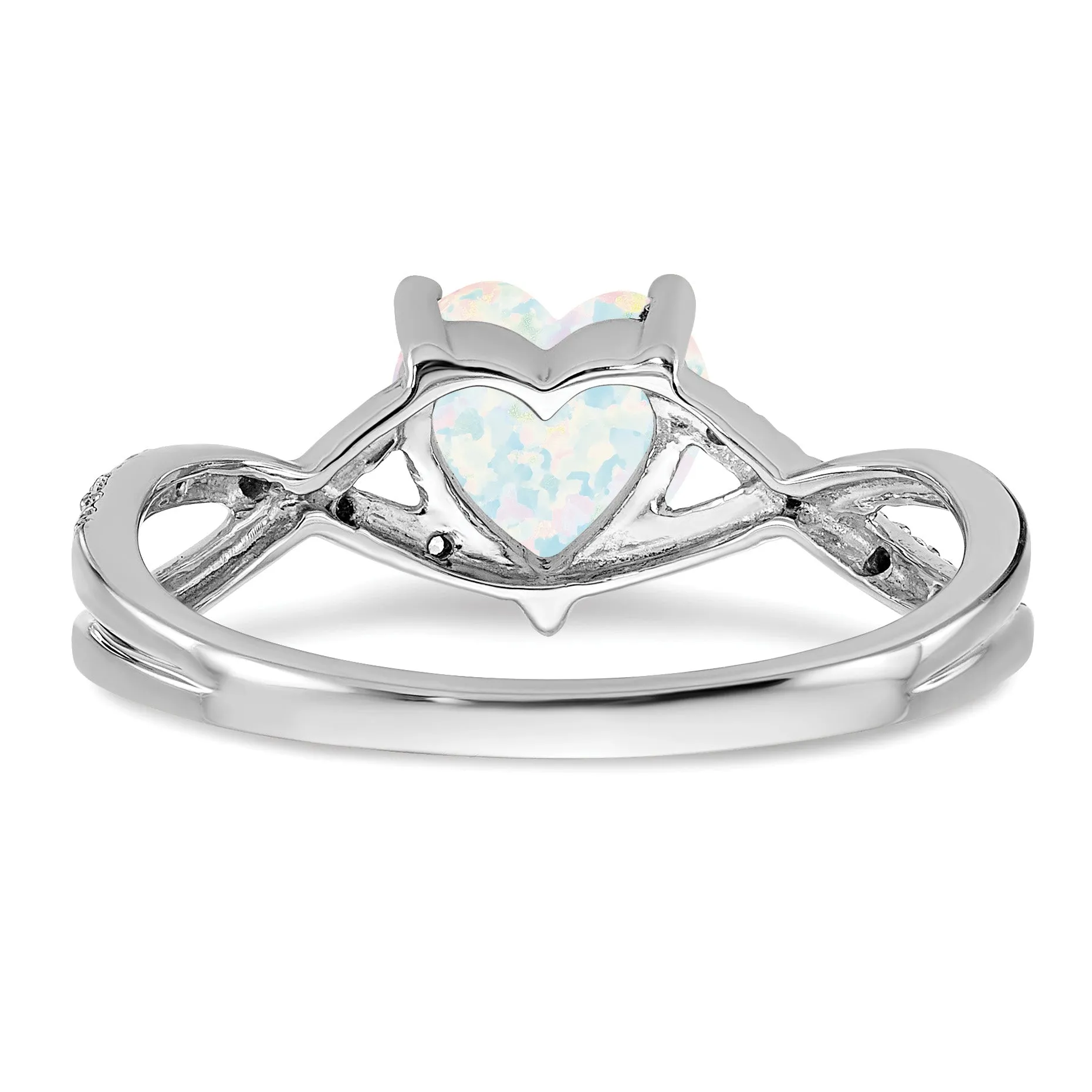 14k White Gold Created Opal and Diamond Pave Heart Ring sold by Zulily product image thumbnail 4