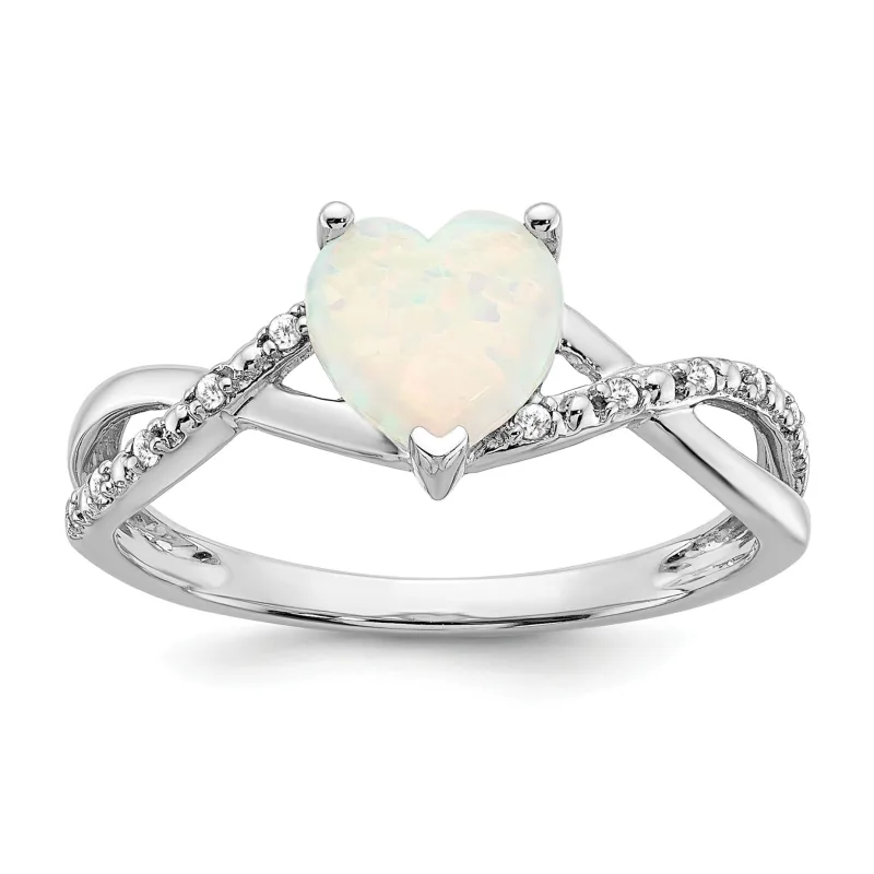 14k White Gold Created Opal and Diamond Pave Heart Ring made by Zulily