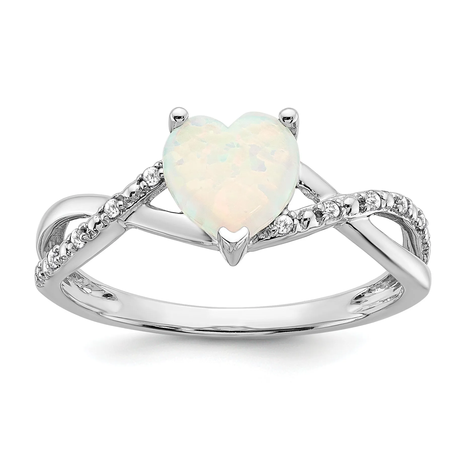 14k White Gold Created Opal and Diamond Pave Heart Ring sold by Zulily