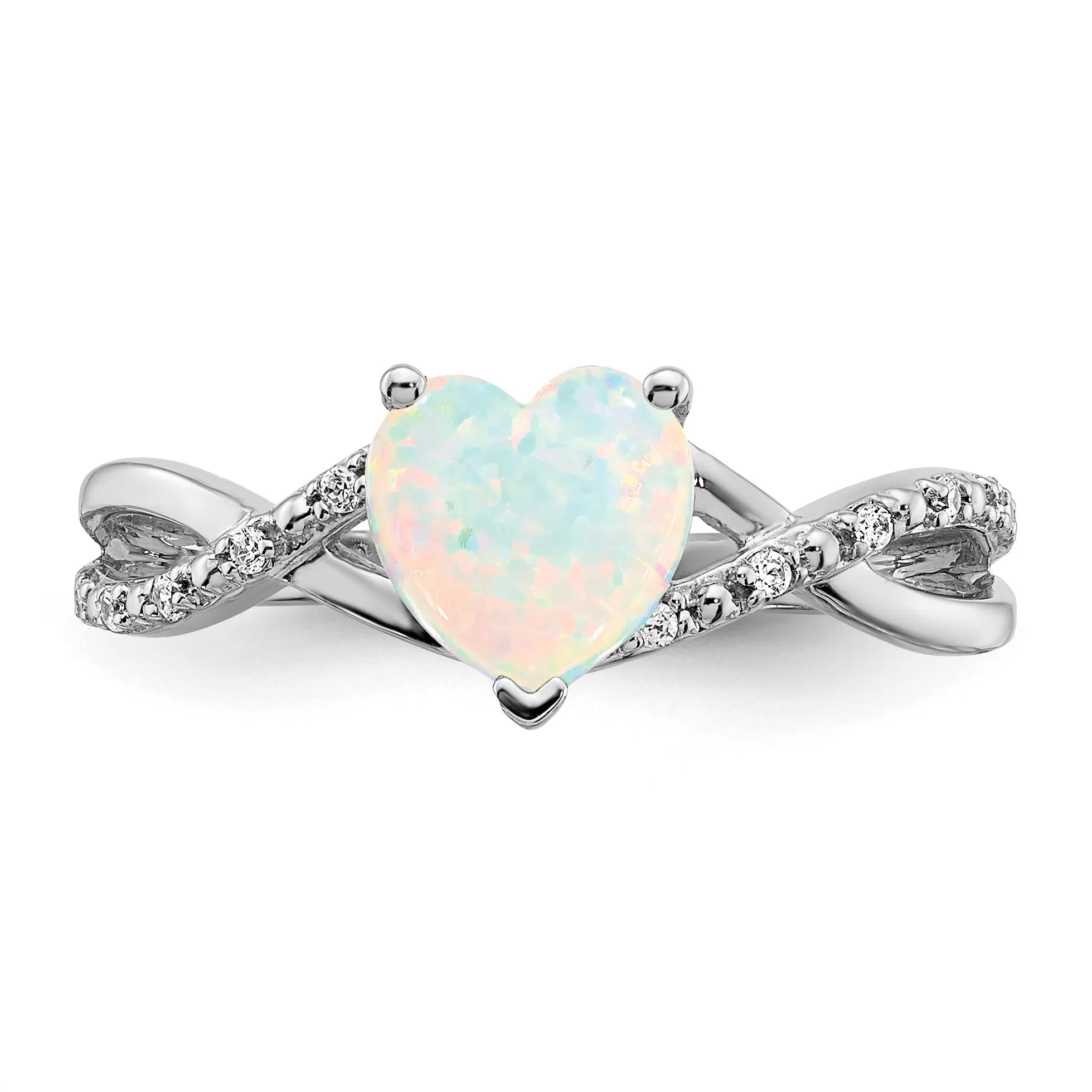 14k White Gold Created Opal and Diamond Pave Heart Ring sold by Zulily product image thumbnail 5