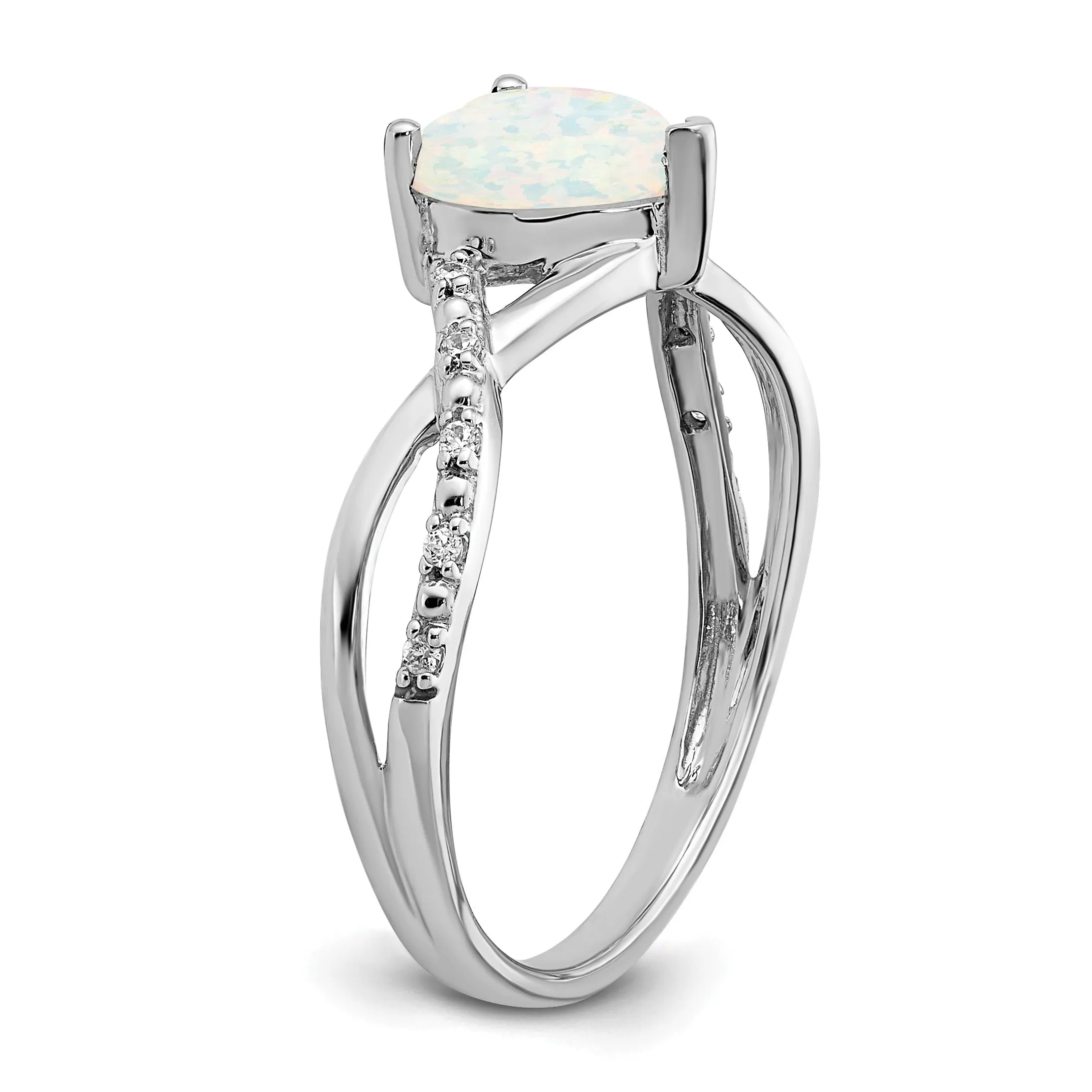 14k White Gold Created Opal and Diamond Pave Heart Ring sold by Zulily product image thumbnail 2