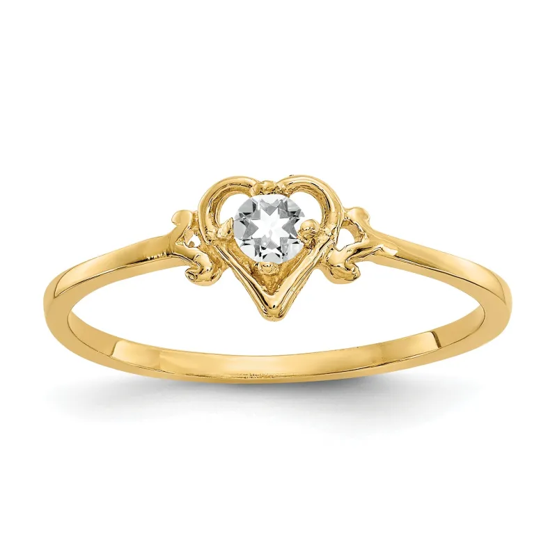10K Yellow Gold White Topaz Birthstone Heart Ring made by Zulily