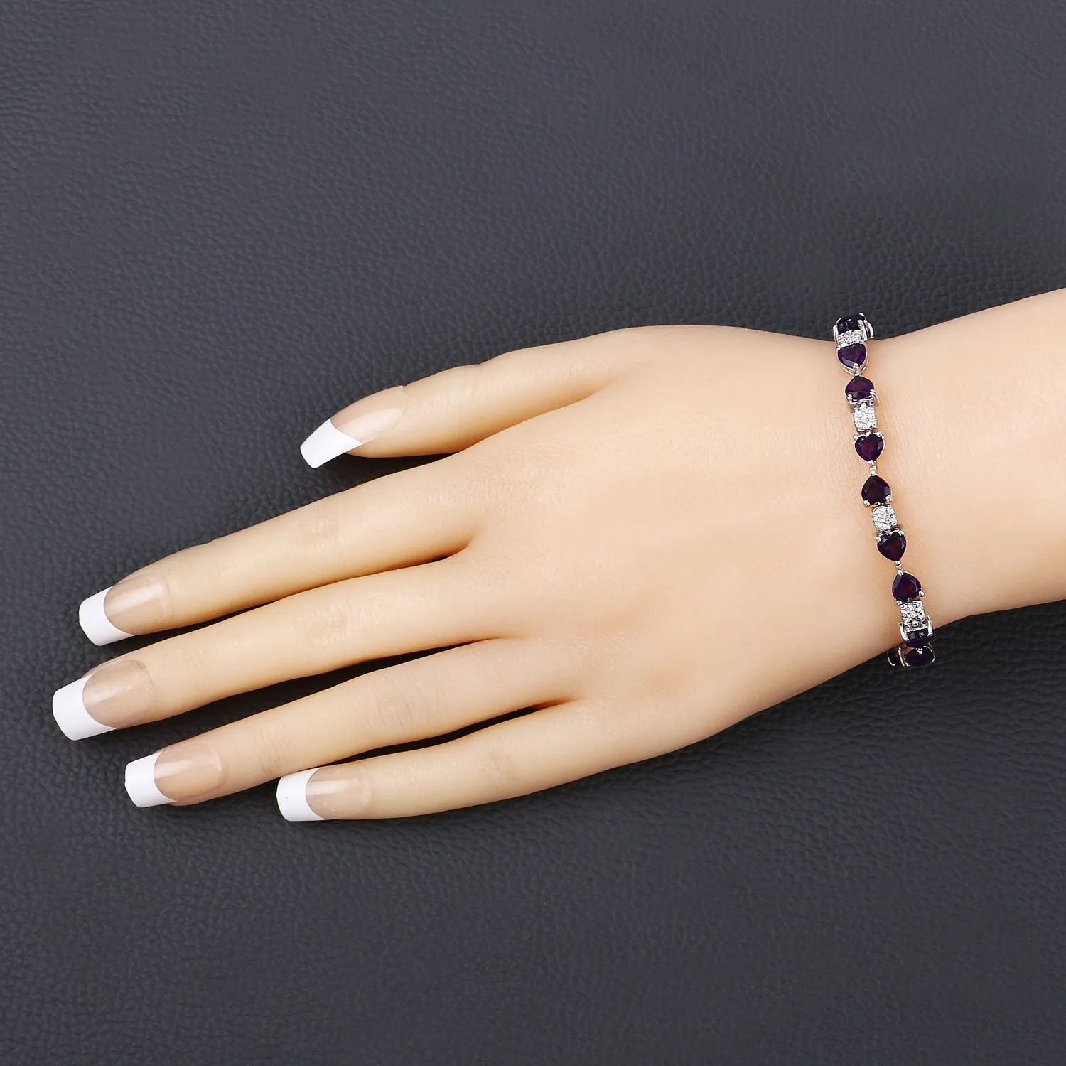 9.46 Ct Heart Purple Amethyst and Diamond Silver Tennis Bracelet sold by Zulily product image thumbnail 2