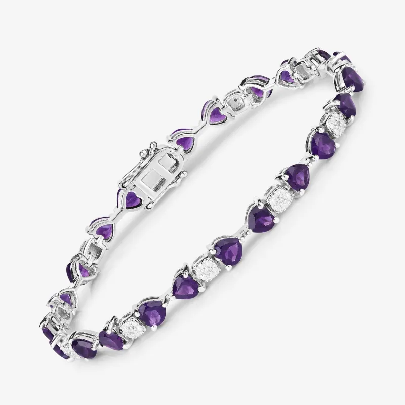 9.46 Ct Heart Purple Amethyst and Diamond Silver Tennis Bracelet made by Zulily