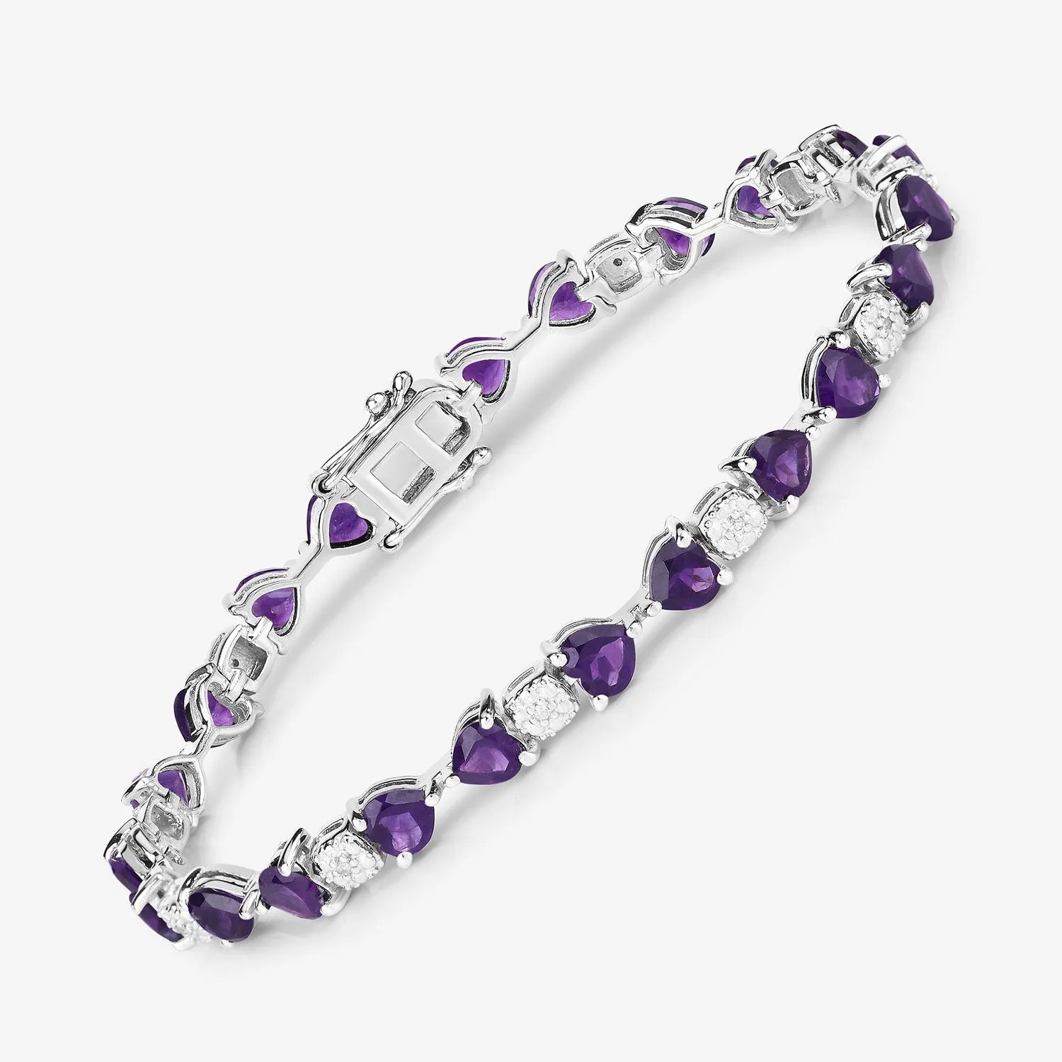 9.46 Ct Heart Purple Amethyst and Diamond Silver Tennis Bracelet sold by Zulily