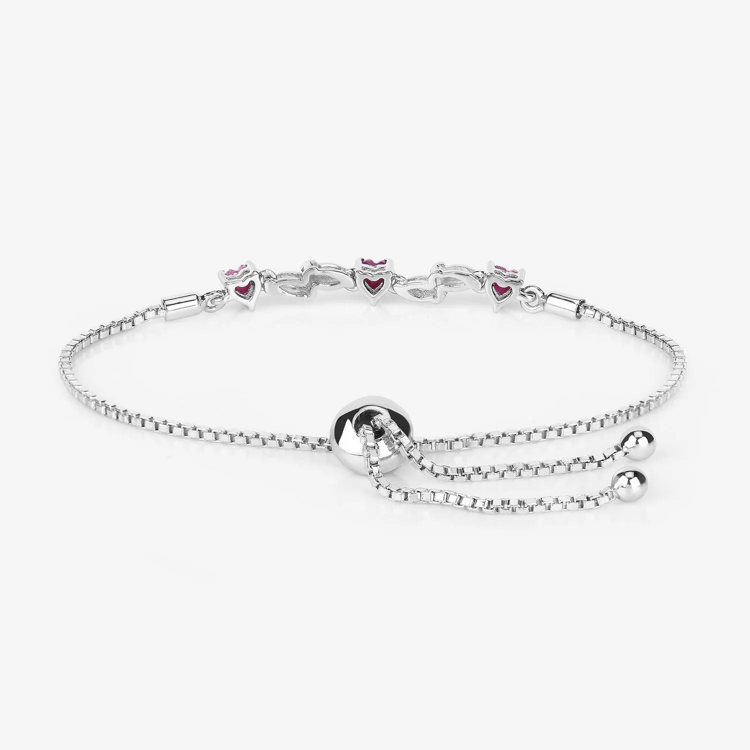 1.09 Ct Heart Pink Ruby Prong Silver Bolo Adjustable Bracelet sold by Zulily product image thumbnail 4