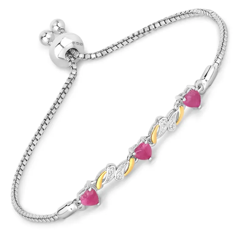 1.09 Ct Heart Pink Ruby Prong Silver Bolo Adjustable Bracelet made by Zulily
