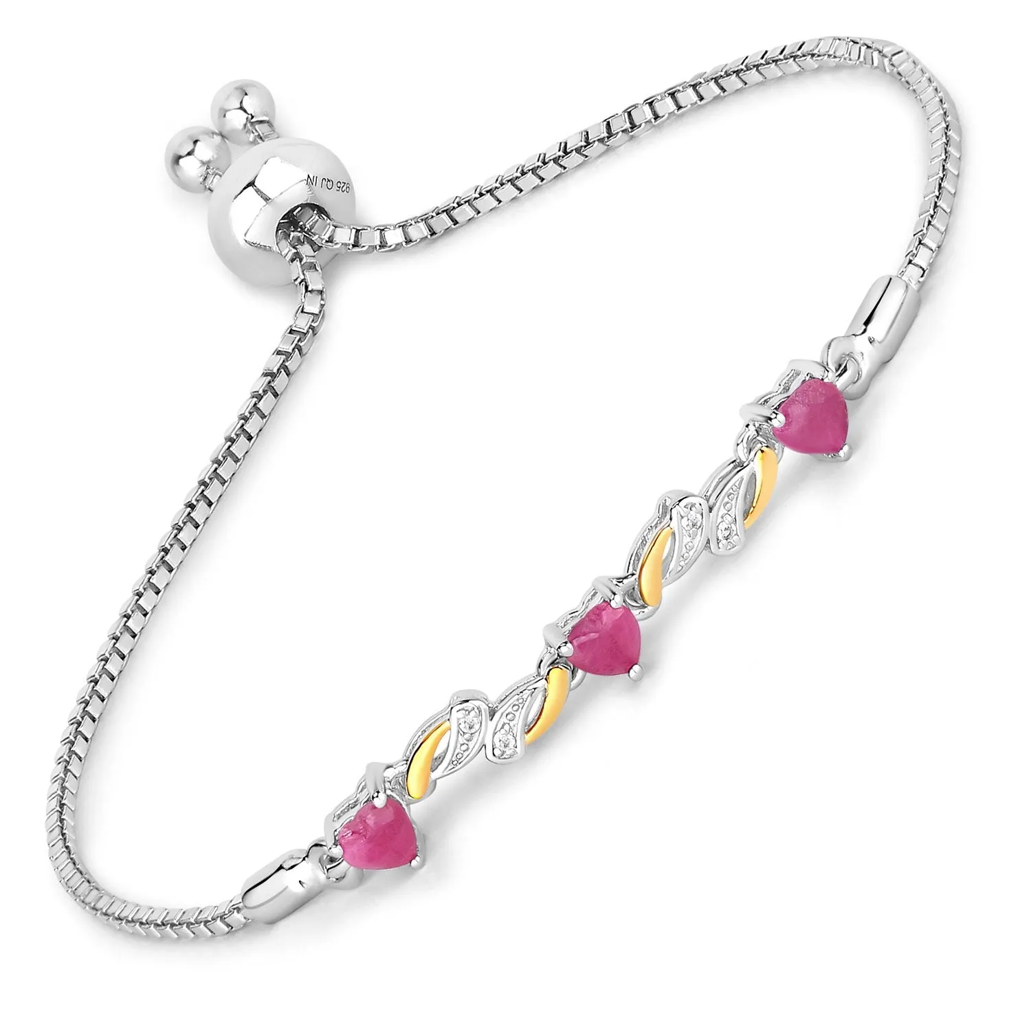 1.09 Ct Heart Pink Ruby Prong Silver Bolo Adjustable Bracelet sold by Zulily