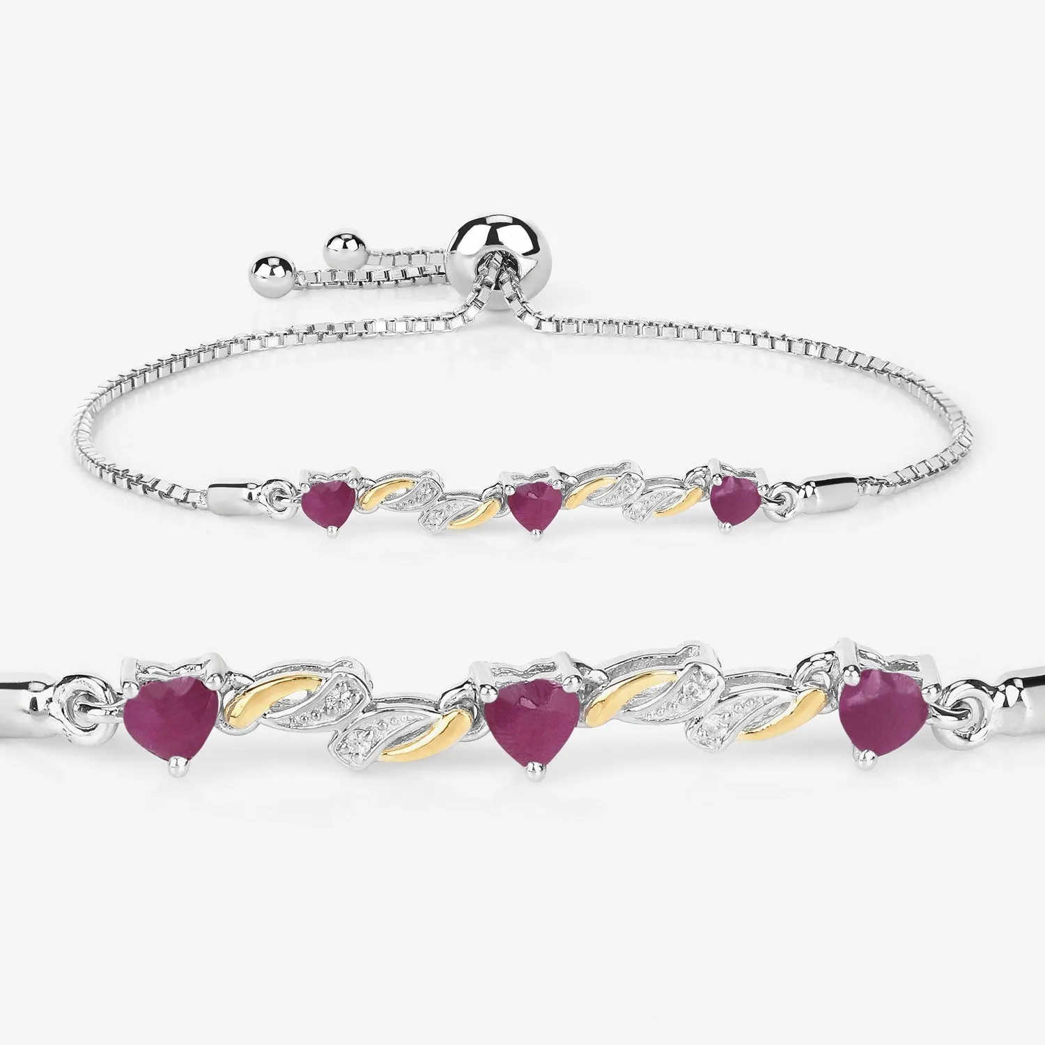1.09 Ct Heart Pink Ruby Prong Silver Bolo Adjustable Bracelet sold by Zulily product image thumbnail 5