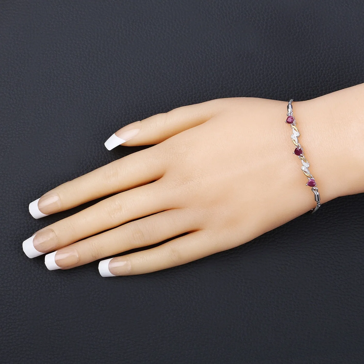 1.09 Ct Heart Pink Ruby Prong Silver Bolo Adjustable Bracelet sold by Zulily product image thumbnail 2