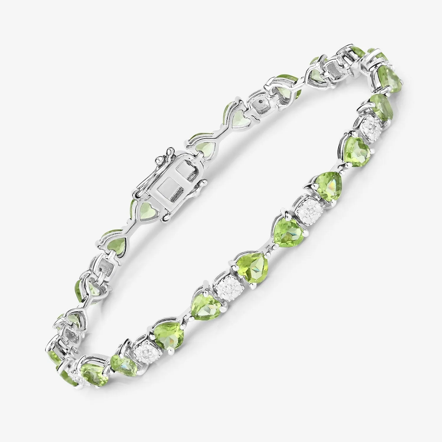 9.68 Ct Heart Green Peridot & Diamond Prong Silver Tennis Bracelet sold by Zulily product image thumbnail 4