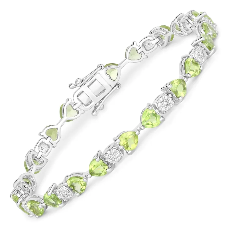 9.68 Ct Heart Green Peridot & Diamond Prong Silver Tennis Bracelet made by Zulily