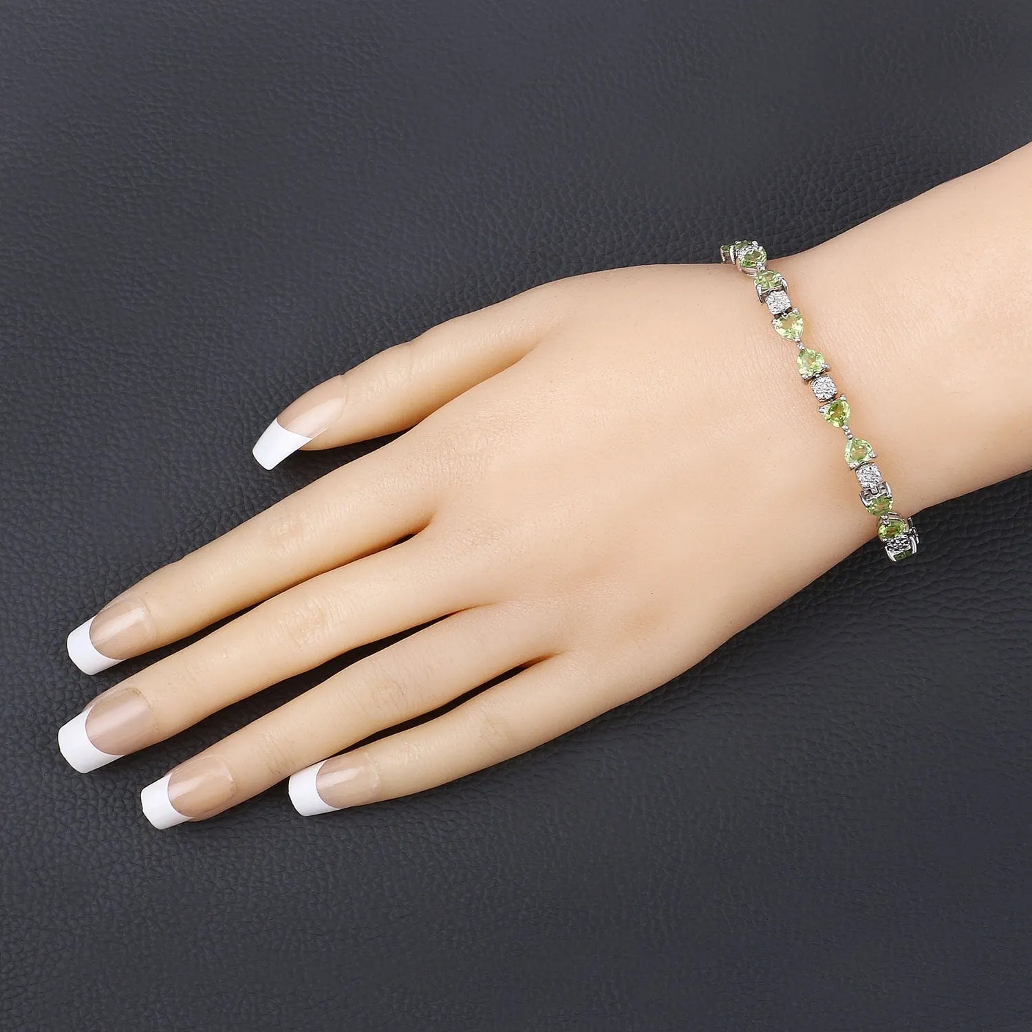 9.68 Ct Heart Green Peridot & Diamond Prong Silver Tennis Bracelet sold by Zulily product image thumbnail 2