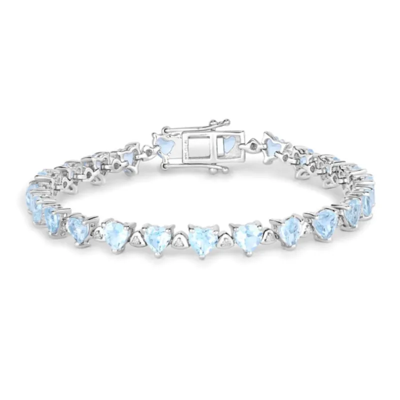 Heart Blue Topaz & Diamond Prong Silver Tennis Bracelet made by Zulily