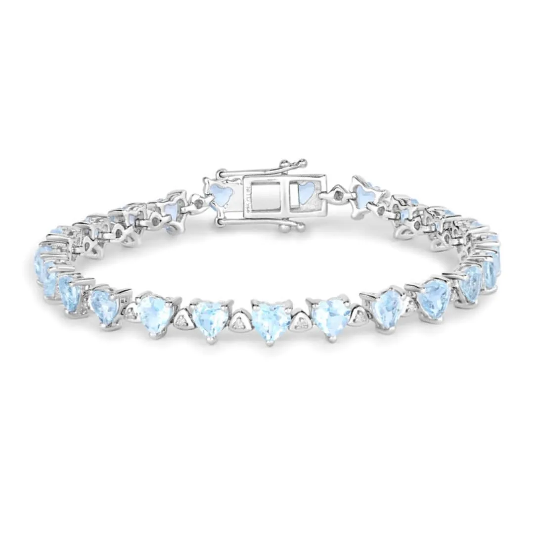 Heart Blue Topaz & Diamond Prong Silver Tennis Bracelet sold by Zulily