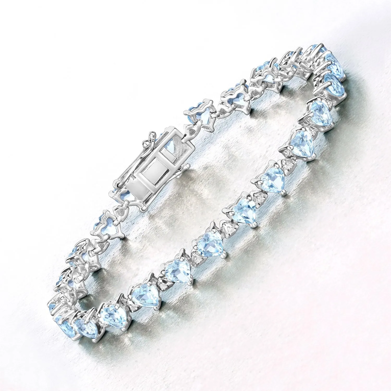 Heart Blue Topaz & Diamond Prong Silver Tennis Bracelet sold by Zulily product image thumbnail 5