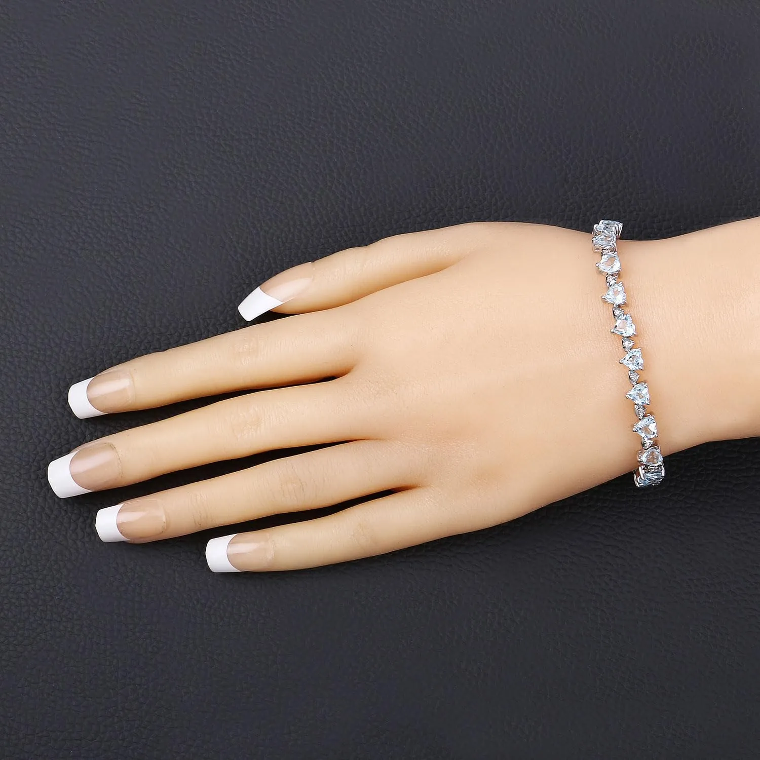 Heart Blue Topaz & Diamond Prong Silver Tennis Bracelet sold by Zulily product image thumbnail 2
