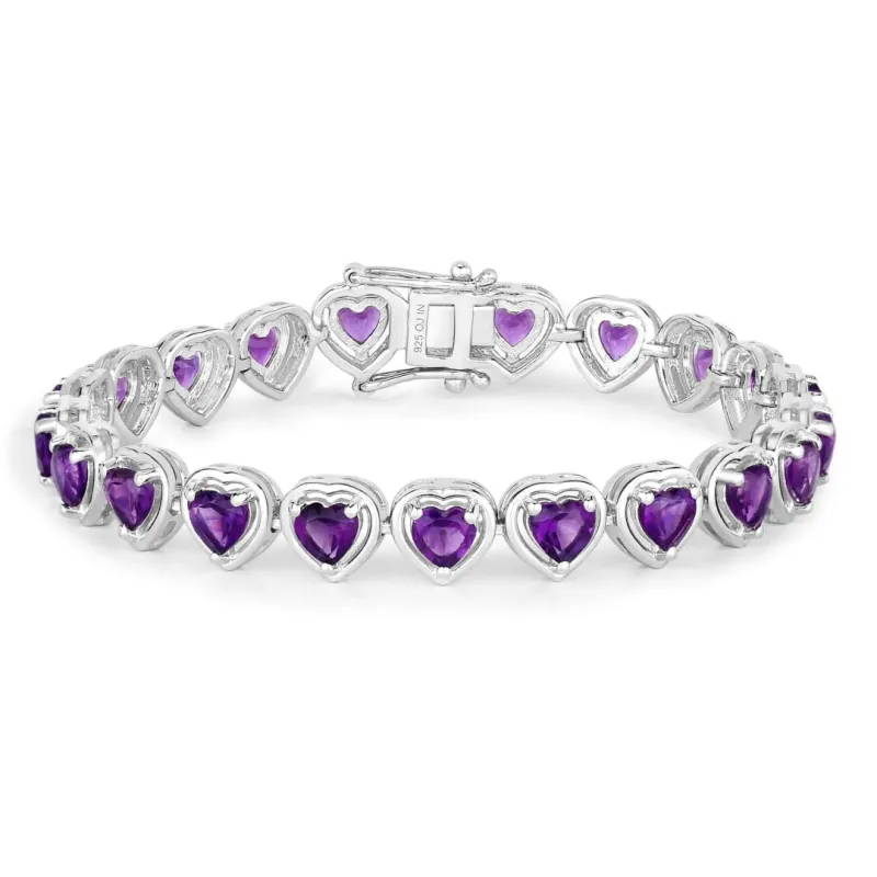 9.03 Ct Heart Purple Amethyst Prong Sterling Silver Tennis Bracelet made by Zulily