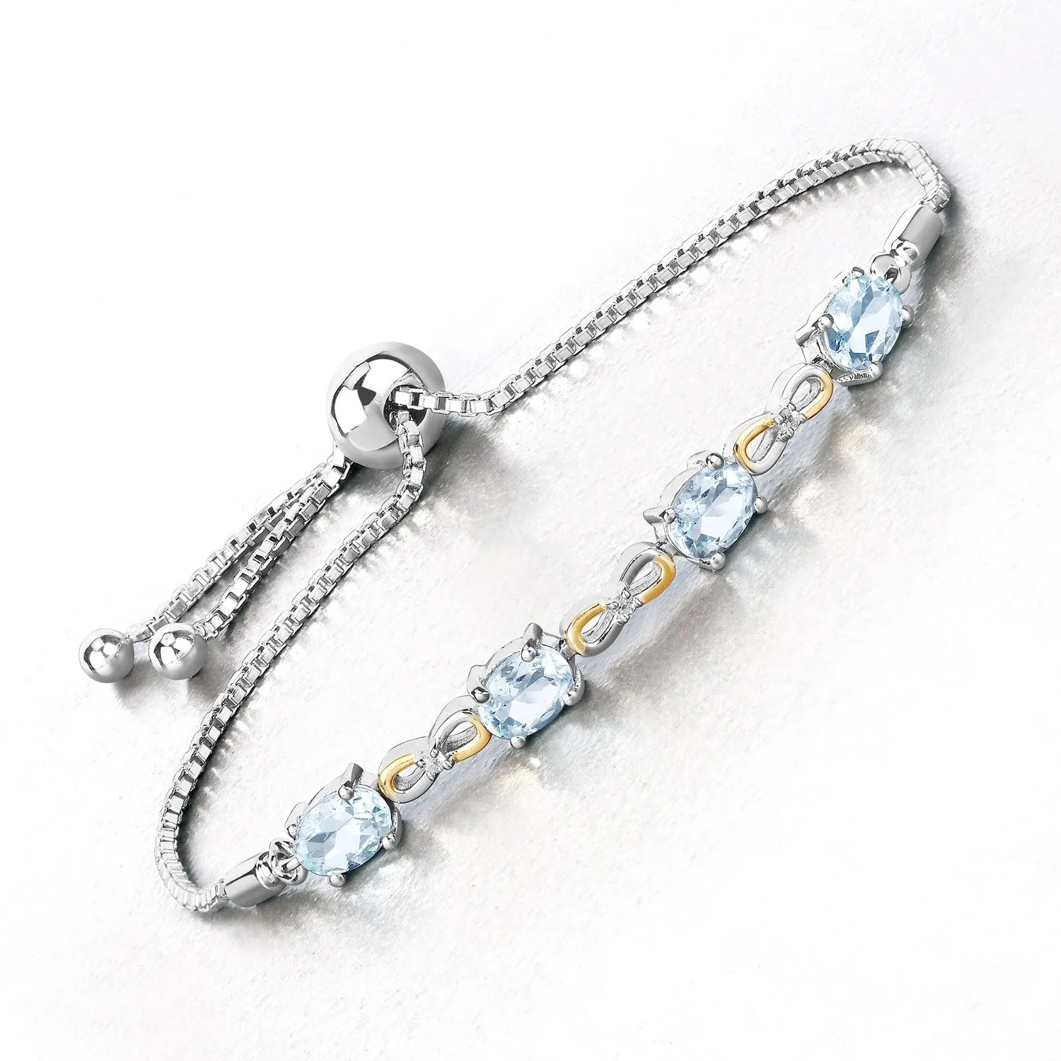 Oval Blue Aquamarine Prong Two-Tone Gold Plated Silver Infinity Bolo Adjustable Bracelet sold by Zulily product image thumbnail 4