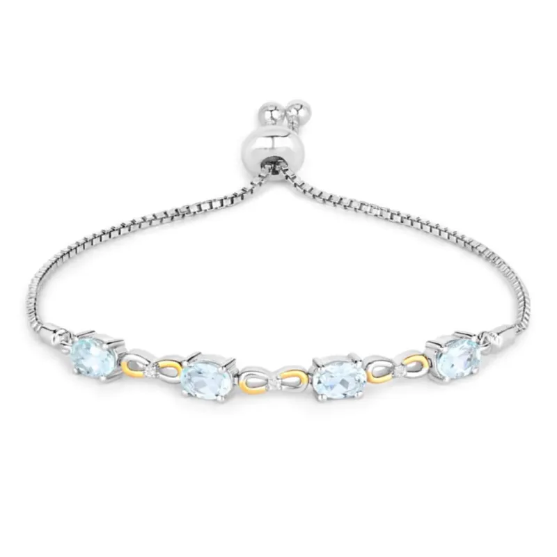 Oval Blue Aquamarine Prong Two-Tone Gold Plated Silver Infinity Bolo Adjustable Bracelet made by Zulily