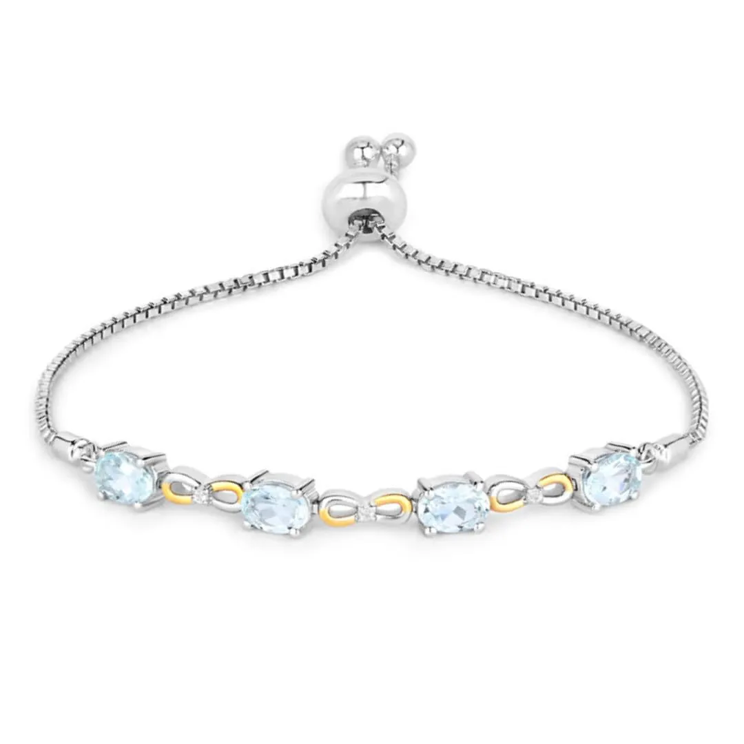 Oval Blue Aquamarine Prong Two-Tone Gold Plated Silver Infinity Bolo Adjustable Bracelet sold by Zulily
