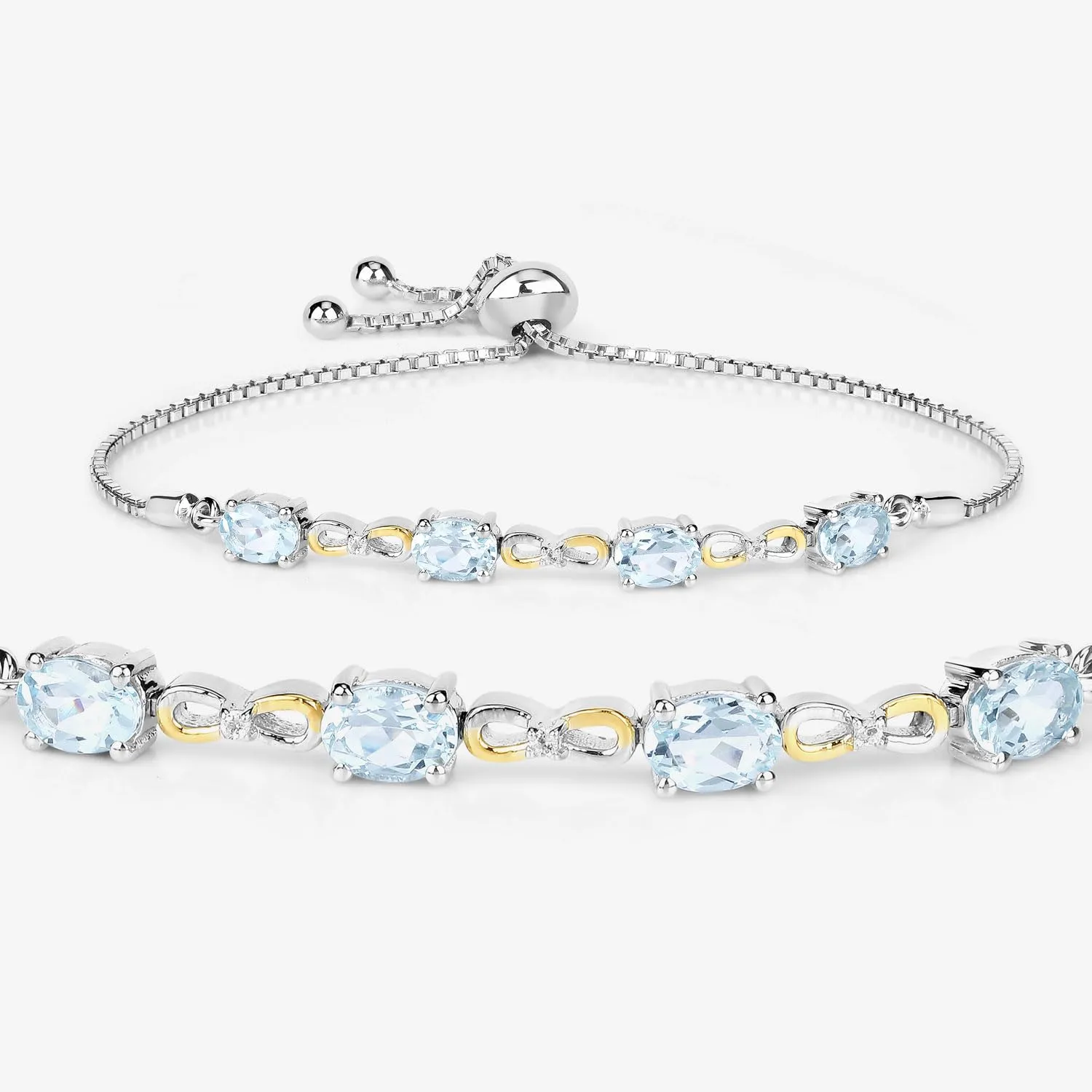 Oval Blue Aquamarine Prong Two-Tone Gold Plated Silver Infinity Bolo Adjustable Bracelet sold by Zulily product image thumbnail 5