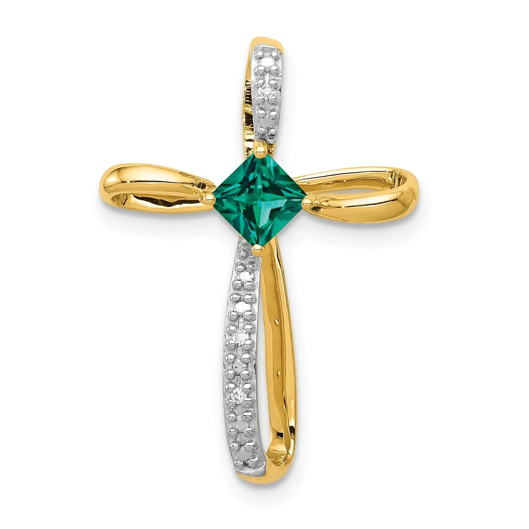 Lab Created Emerald and Diamond Cross Pendant Gold sold by Zulily
