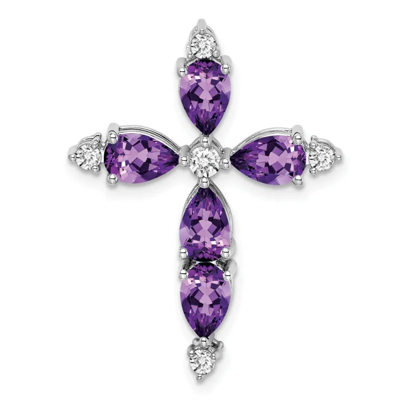 14k White Gold Natural Pear Amethyst Diamond Cross Pendant made by Zulily