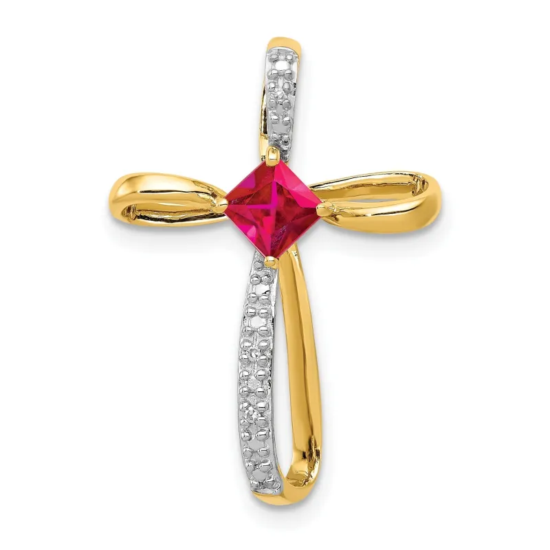 Lab Created Ruby and Diamond Cross Pendant Gold made by Zulily