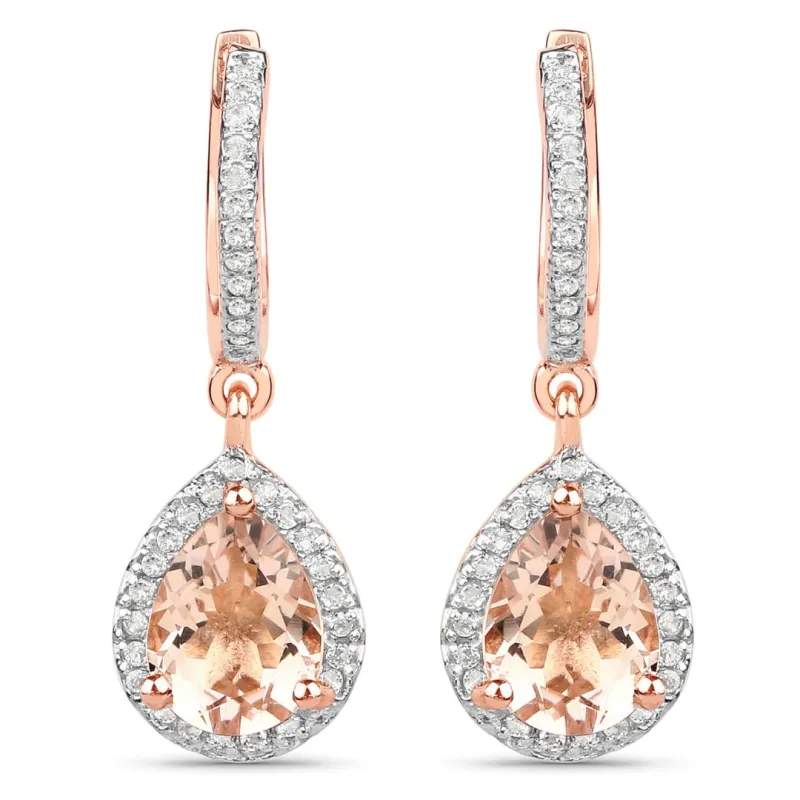 Pear Pink Morganite Prong Rose Gold Plated Silver Teardrop Dangle Earrings made by Zulily