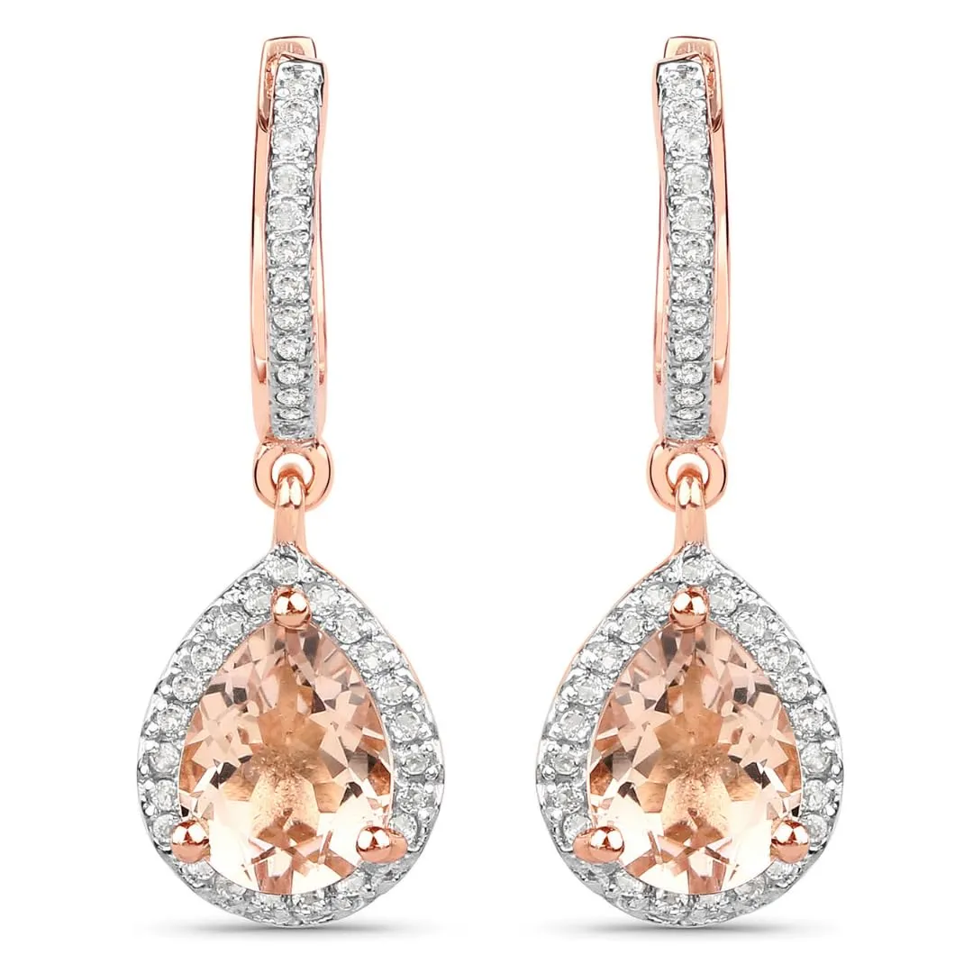 Pear Pink Morganite Prong Rose Gold Plated Silver Teardrop Dangle Earrings sold by Zulily