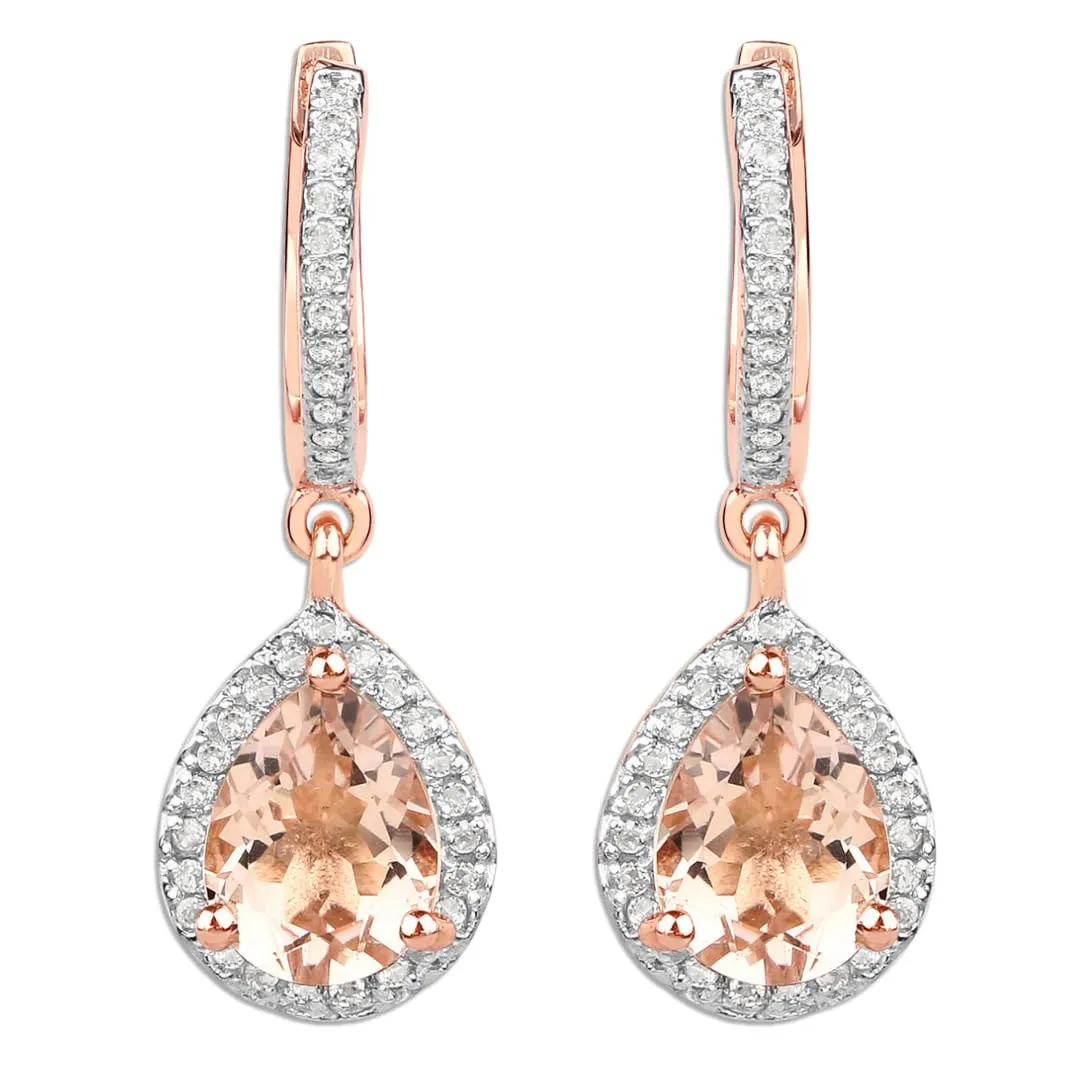 Pear Pink Morganite Prong Rose Gold Plated Silver Teardrop Dangle Earrings sold by Zulily product image thumbnail 3