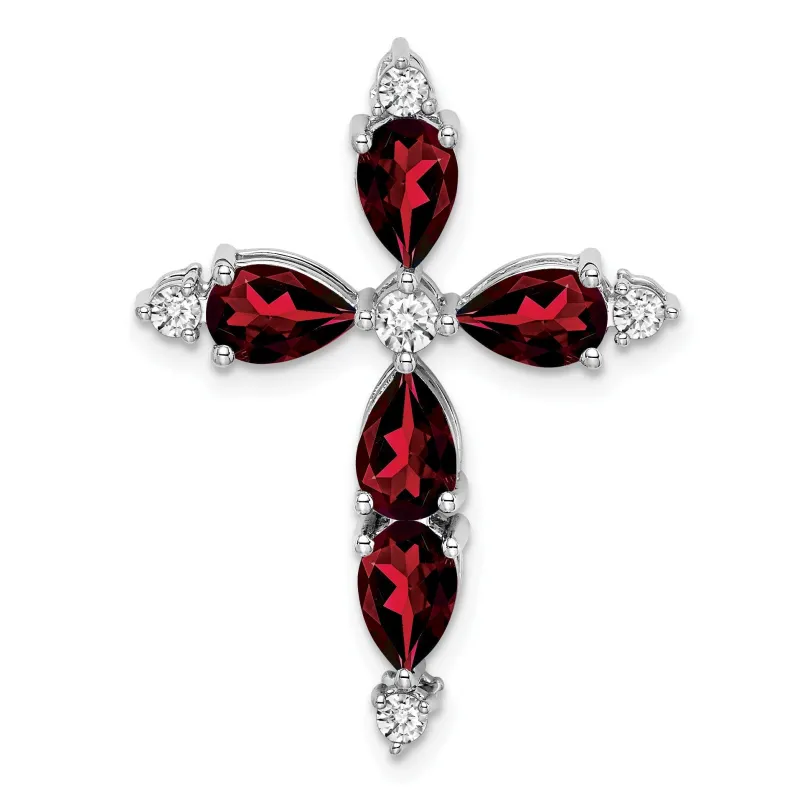 14k White Gold Natural Pear Garnet Diamond Cross Pendant made by Zulily