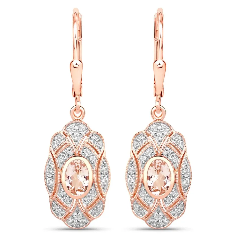 Oval Pink Morganite Bezel 18K Rose Gold Plated Silver Lever Back Dangle Earrings made by Zulily