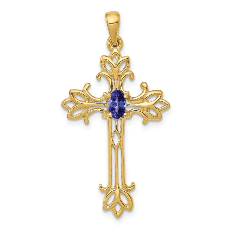 10K Yellow Gold Oval Natural Tanzanite Cross Pendant made by Zulily
