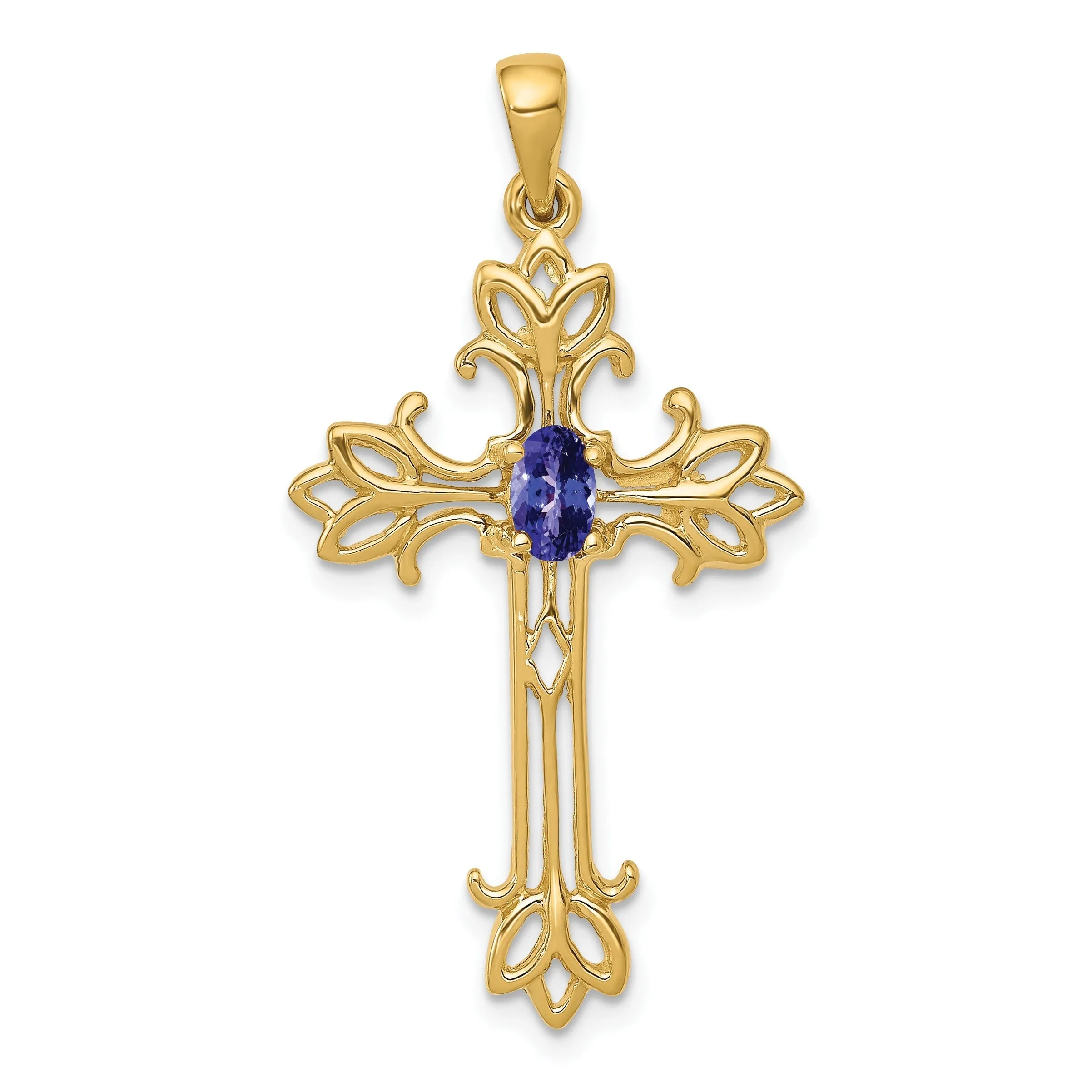 10K Yellow Gold Oval Natural Tanzanite Cross Pendant sold by Zulily