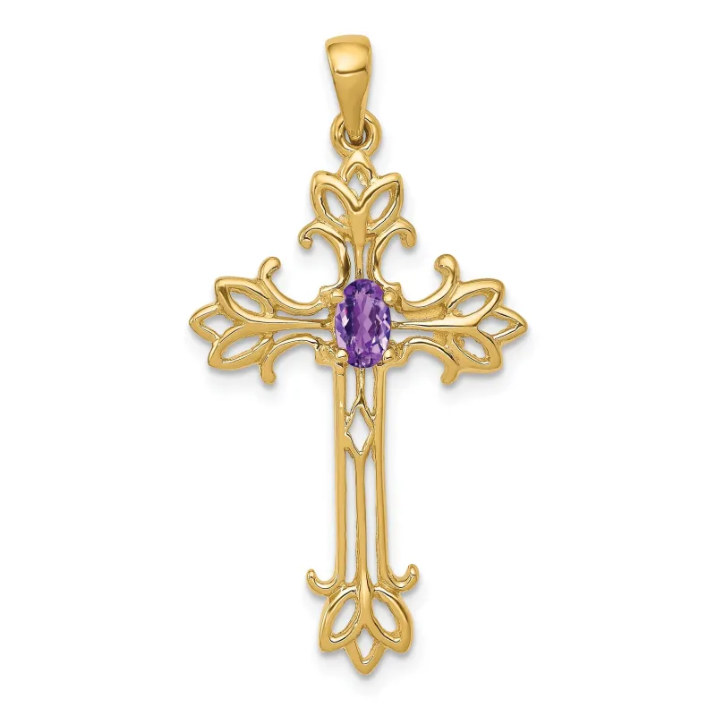 10K Yellow Gold Natural Amethyst Cross Pendant made by Zulily