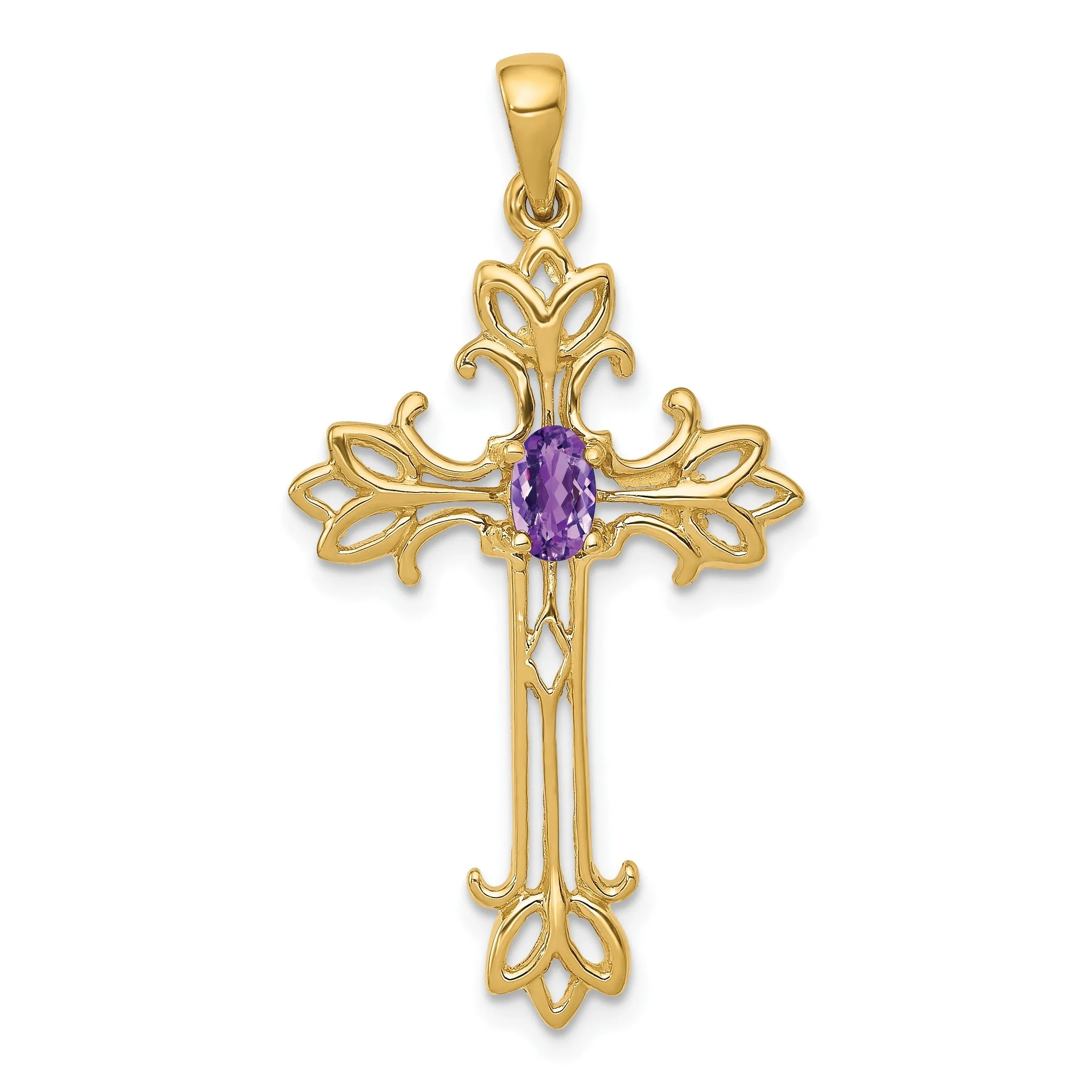 10K Yellow Gold Natural Amethyst Cross Pendant sold by Zulily