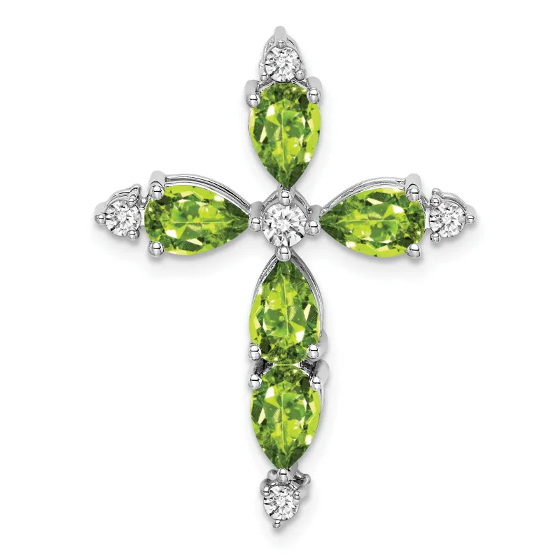 14k White Gold Natural Green Peridot Diamond Cross Pendant made by Zulily