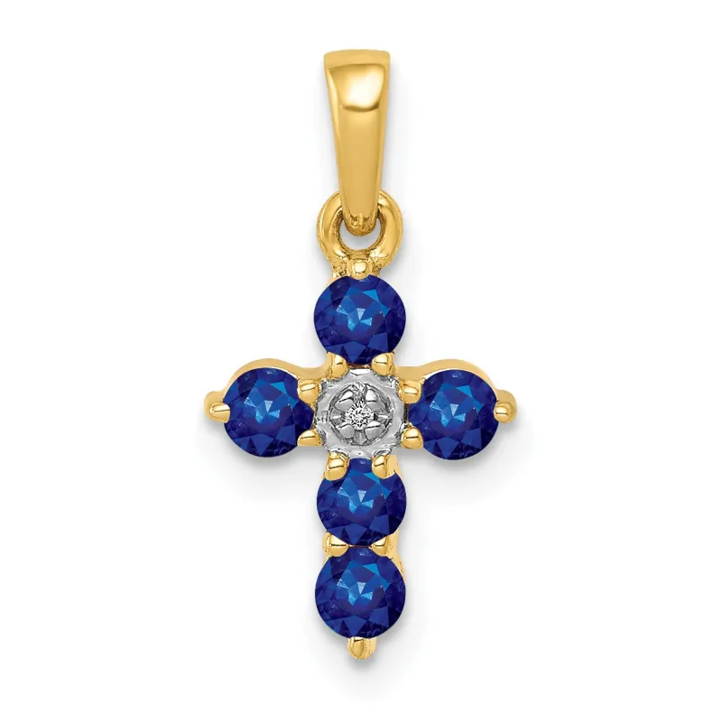 14k Gold Natural Sapphire Diamond Cross Pendant made by Zulily