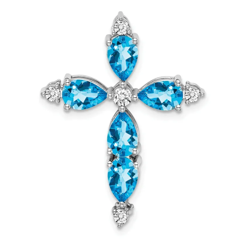 14k White Gold Natural Swiss Blue Topaz Diamond Cross Pendant made by Zulily