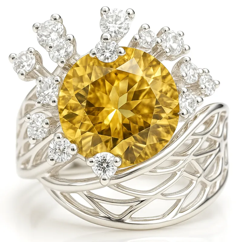 3.64 Ct Round Yellow Citrine and White Topaz Prong Silver Flower Ring made by Zulily